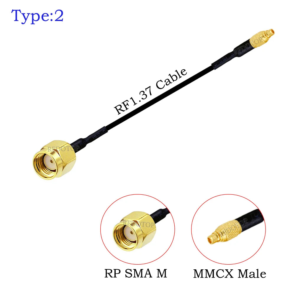 1Pcs RF1.37 Cable SMA Male/Female to MMCX Male 90 Degree Connector 50ohm SMA to MMCX RF Coaxial Extension Jumper OD=1.37 Cable