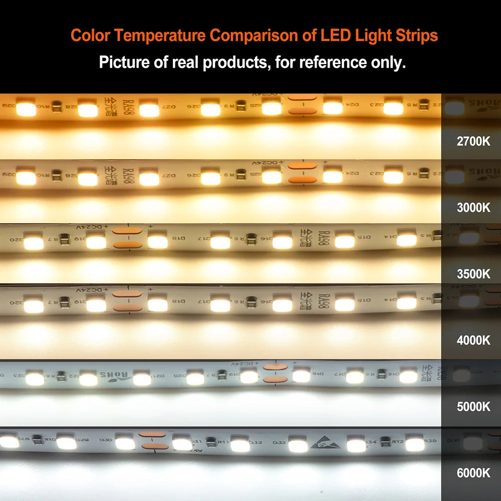5mm 8mm Led Strip Light RA98 10mm PCB 2700K 3000K 3500K 4000K 5000K 6000K 5m 10m 24V 2835 120 240 LEDs Flexible Tape Lighting