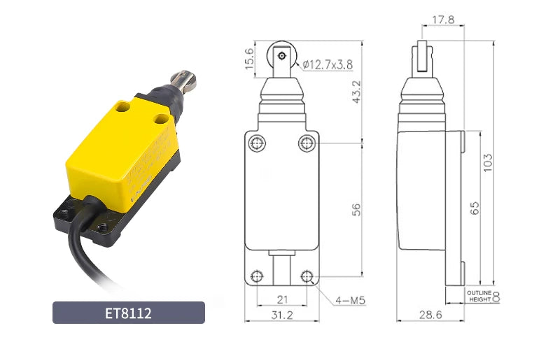 ENMG ET8108-CF IP67 Waterproof Travel Limit Switch Mechanical Position Switch Roller Lever for Industrial Equipment Farm Manure