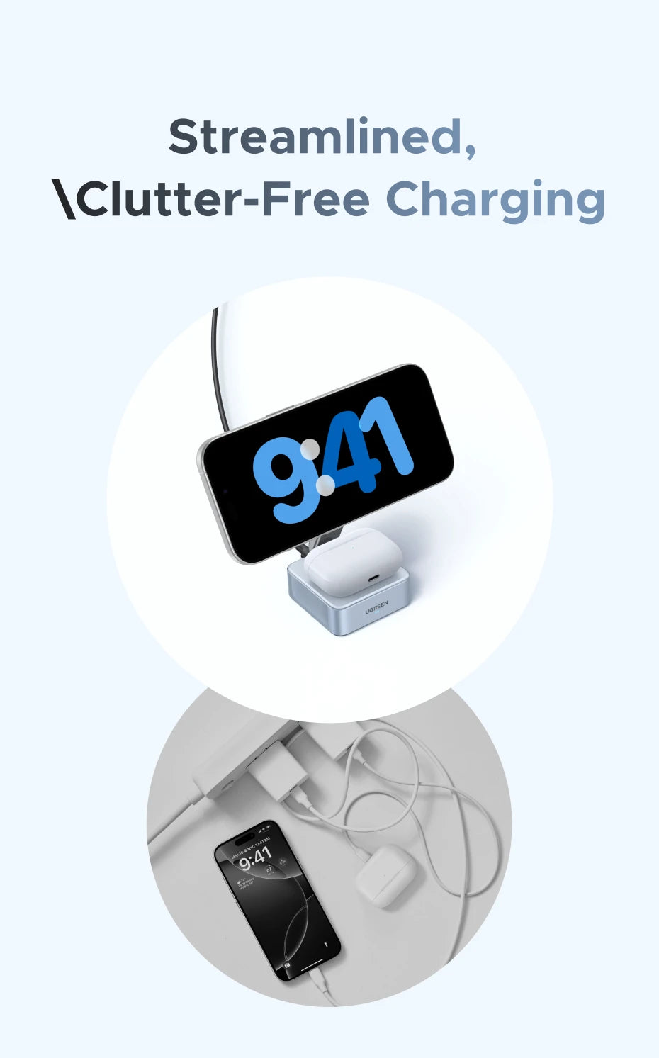UGREEN Qi2.2 25W 15W 2-in-1 Magnetic Wireless Charger Stand Fast Charging Stand Charger For iPhone 16 17/AirPods Magflow Charger
