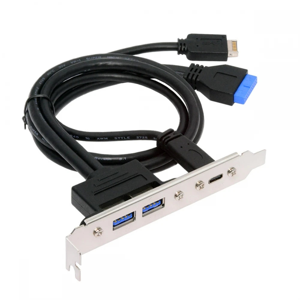 USB3.0 and USB C Female Header Panels to Motherboard 20-pin & Type-E Motherboard Extension Cable Adapter with 12cm PCI-E Bracket