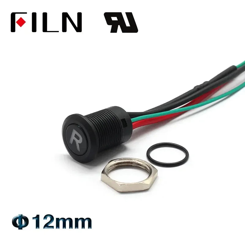 12mm 12V IP65 Symbol Push Button Switch Waterproof Plastic Button Momentary  for Racing Car & Boat - Dashboard Warning