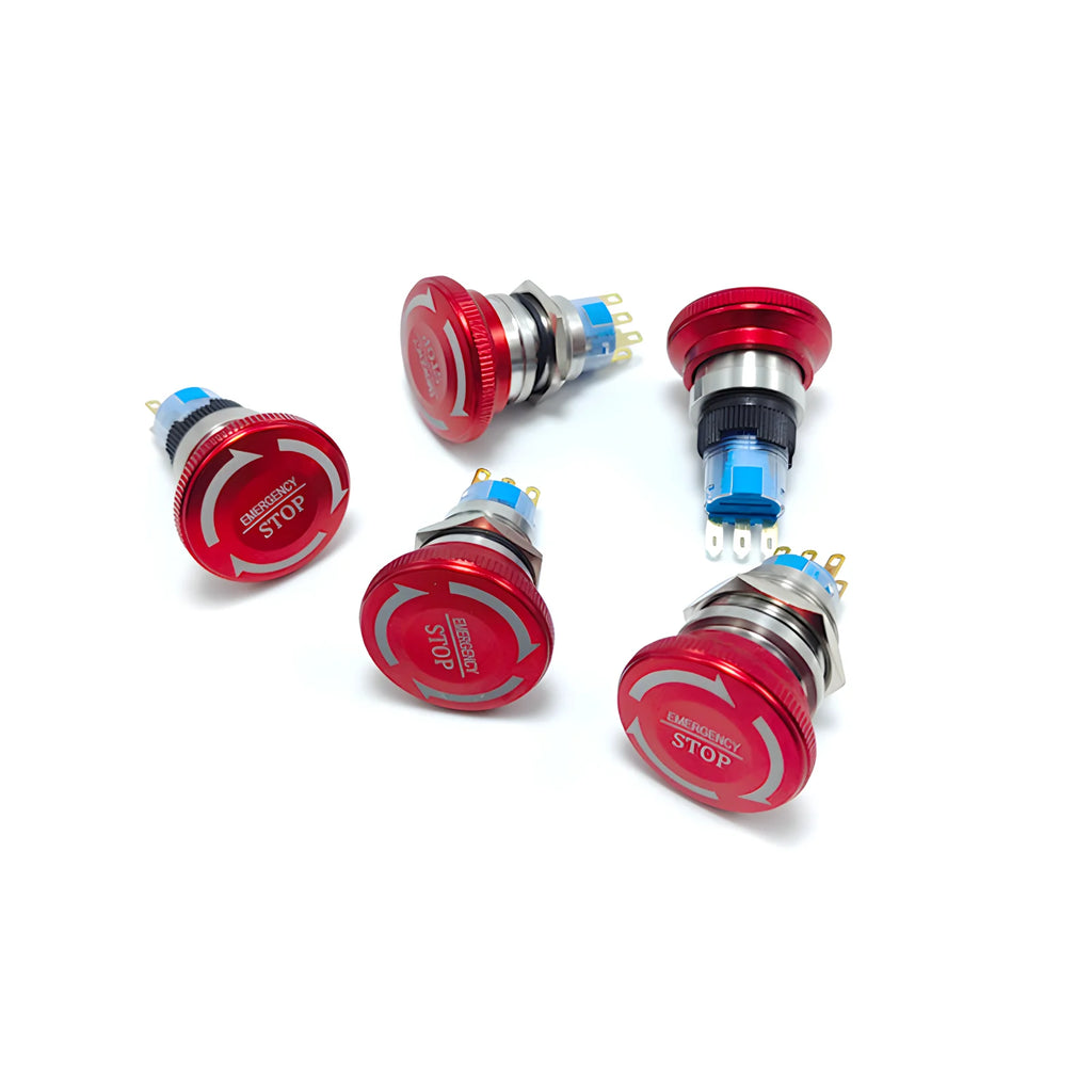 16/19/22mm Metal Emergency Stop Button Switch Stainless Steel Anti-slip Waterproof Rotation Socket 12/220V Stop Momentary