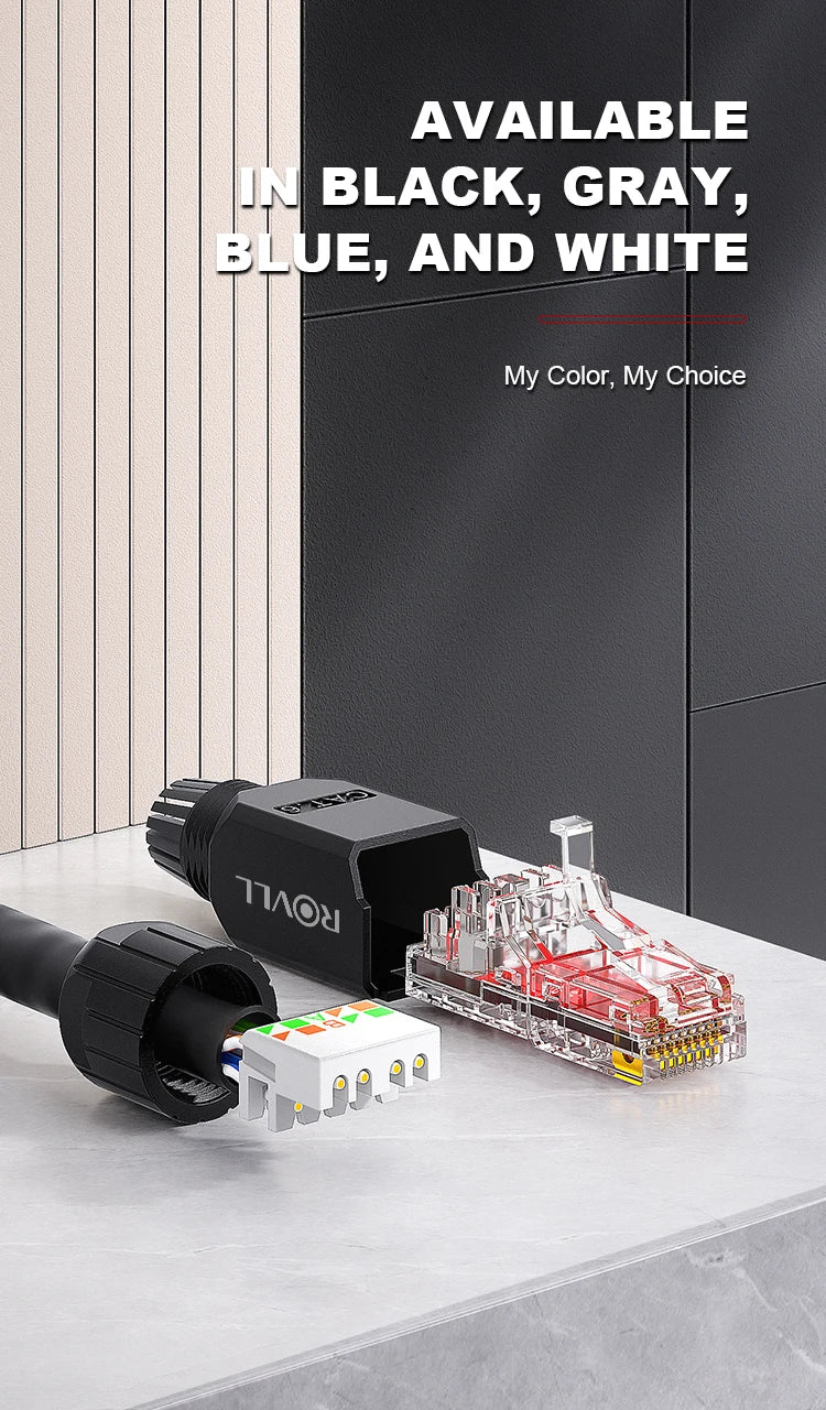 ROVLL Tool-Free RJ45 Connector Cat6 UTP 1000Mbps LAN Ethernet Plug Easy Termination Modular Plug No Crimp Network Cable 1PCS