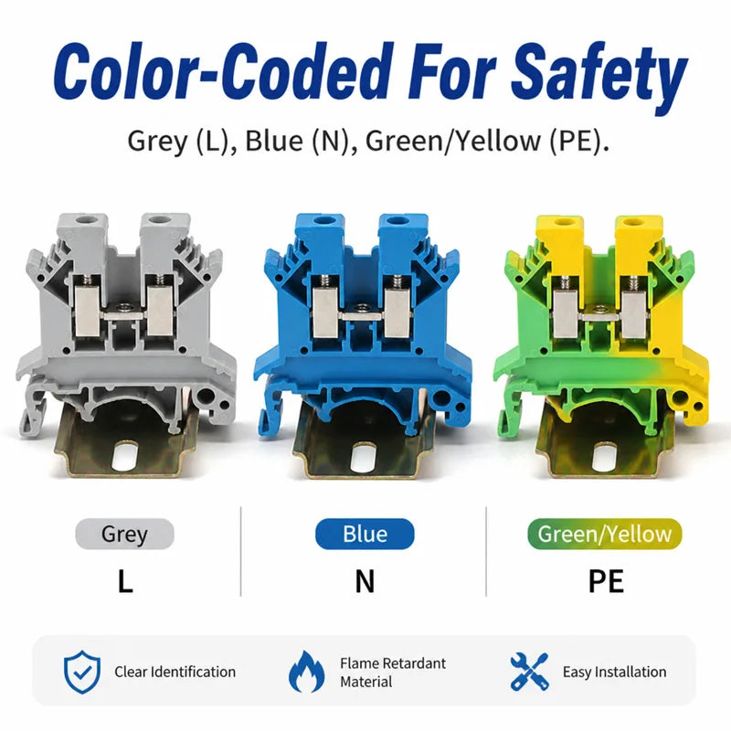 UK 2.5 Terminal Block UK2.5B Screw Connection Connect Strip 2.5B/3N/5N/6N/10N  2.5mm² Cable Electrical Din Rail Wire Connector