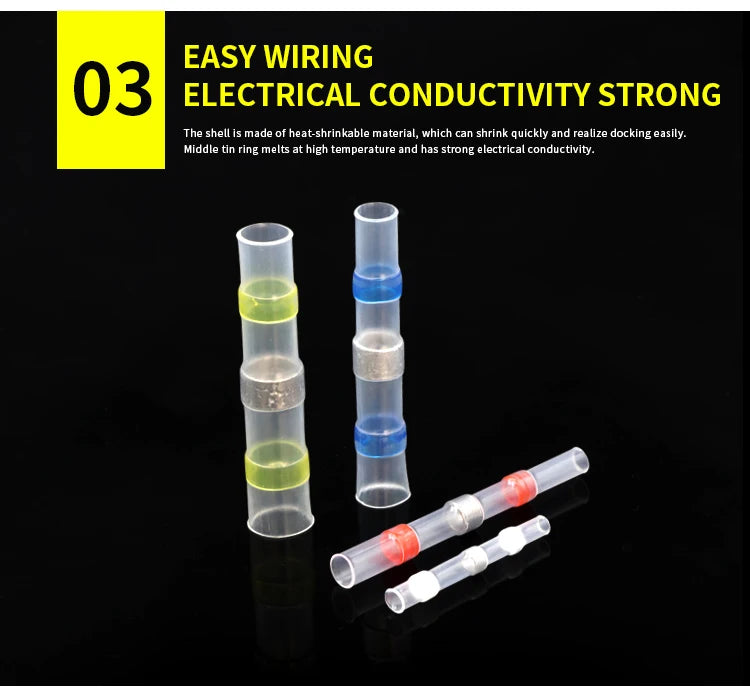 Solder Seal Wire Connectors 3:1 Shrinkage Rate Waterproof Electrical Cable Terminals Heat Shrink Tube Electrical Butt Splice