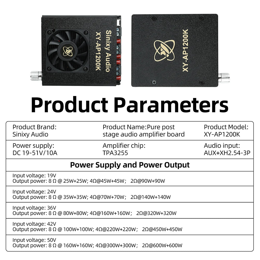 1200W 10A Pure Power Amplifier Module 2.0 600W+600W Stereo Digital Audio Amplifier TPA3255 Amplifier Chip DC 18-51V XY-AP1200K