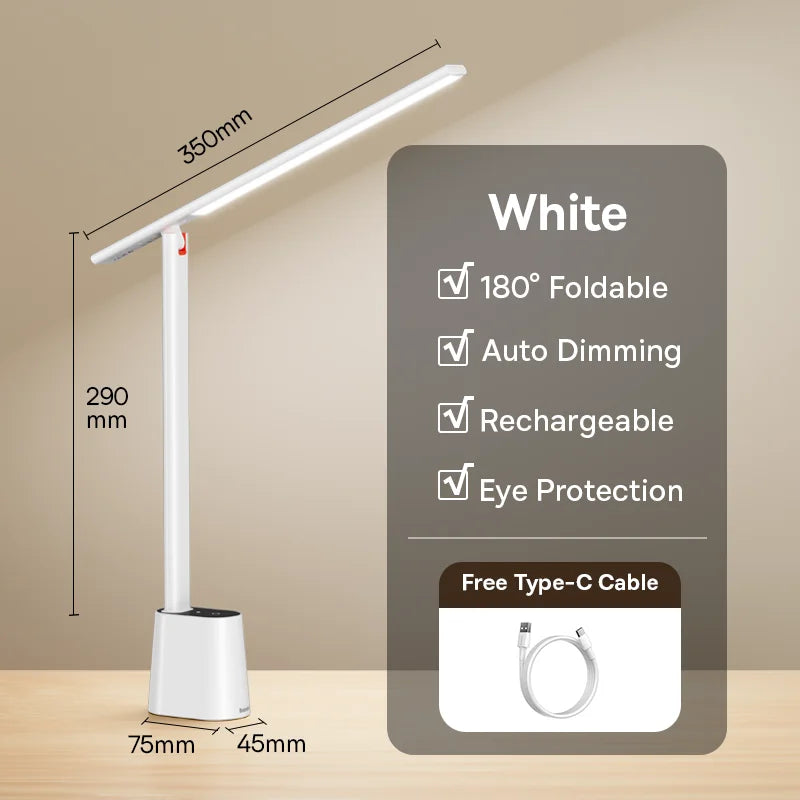 Baseus Desk Lamp 180° Foldable LED Table Lamp Rechargeable Auto Dimming Smart Eye Protection Study Reading Room Night Light Lamp