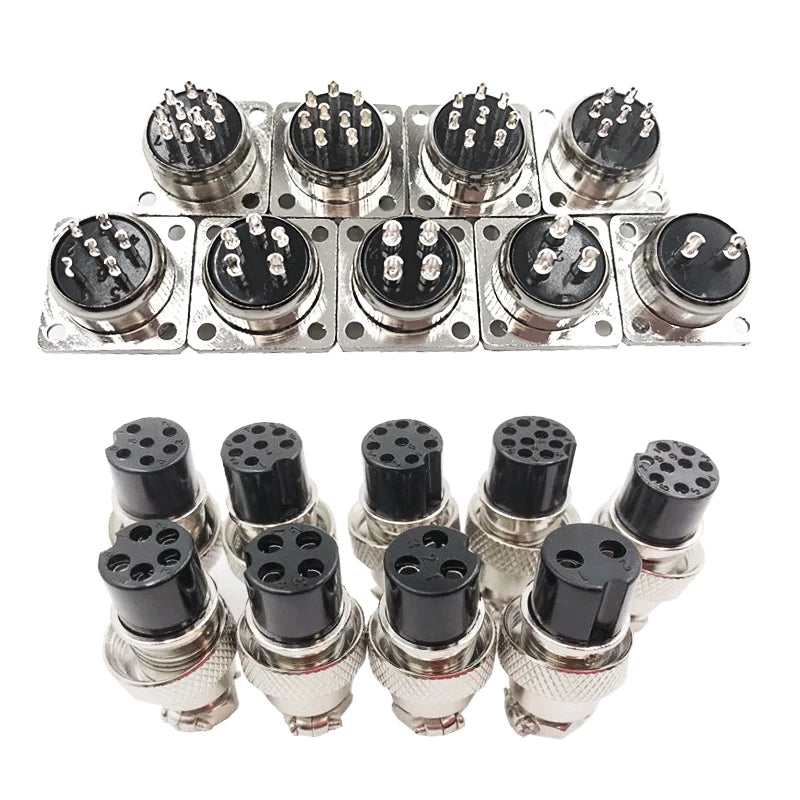 1Set GX16 2/3/4/5/6/7/8/9/10 Pin Male Female 16mm Square Flange Seat Metal Aviation Adapter Socket Plug M16 Soldering Connector