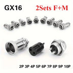 2 Sets  Male + Female GX16 Aviation Connector Plugs,2P/3P/4P/5P/6P/7P/8P/9P/10P Configurations Ideal