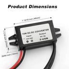 12V 24V to 5V 3A DC Converter Step Down Module USB Female Dual USB Type C Open Wire Connector Power Adapter ROHS Certified