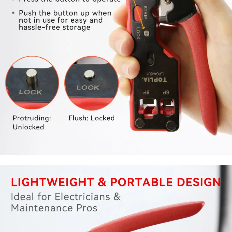 TOPLIA Vertical Network RJ45 Crimping Tool Kit Ethernet Crimp Tool Cable Crimper for RJ11/RJ12 Standard, RJ45 Pass Through