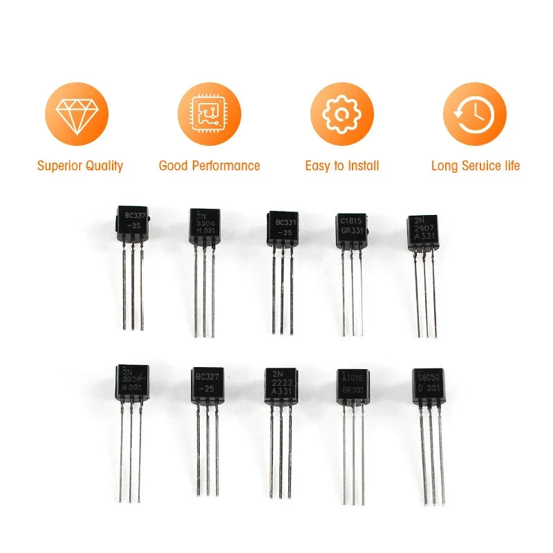 100/200PCS Triode Transistor Set BC337 BC327 2N2222 2N2907 2N3904 2N3906 S8050 S8550 A1015 C1815 TO92 PNP NPN Transistors kit