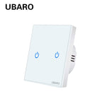 UBARO Eu Wall Touch Switch Luxury Glass Panel Led Indicator Power Light Sensor Button Live Wire Control Switches 1/2/3 Gang