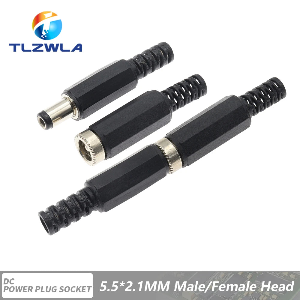 10Pcs DC Connectors 5.5x2.1mm 3.5x1.3mm DC Power Plug Male Female Jack Socket Nut Panel Mount DC Power Adapter Connector 5.5*2.1