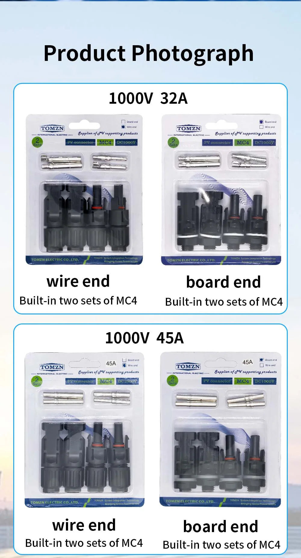 TOMZN 2 Sets of PV Solar Connectors 1000V 1500V 32A 45A Panel Branch PV Photovoltaic Wire/Board Terminal Box Inverter IP67 10LOT