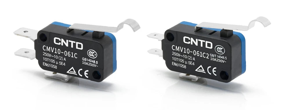 5pcs CNTD CMV10-061C/061C2 Mini Snap Action Micro Switch 10A 250V AC SPDT 1NO1NC Long Curved Lever Limit Switch 300K 3D Printer