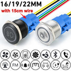 Customization Metal Push Button Switch with Wire 16/19/22mm DIY Refitting ON OFF for Car Boat Waterproof LED Light 12V 24V
