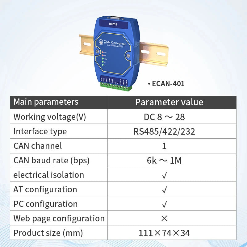 CAN Protocol Converter CAN to TTL/RS485/RS232/RS422/Ethernet/WiFi AT Command EBYTE ECAN Series Modbus TCP UDP