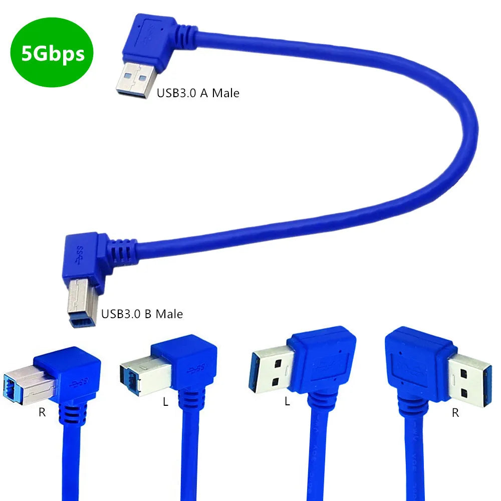 1pcs 90 Degree Angled USB 3.0 A Male AM to USB 3.0 B Type Male BM USB3.0 Cable For Printer Scanner HDD