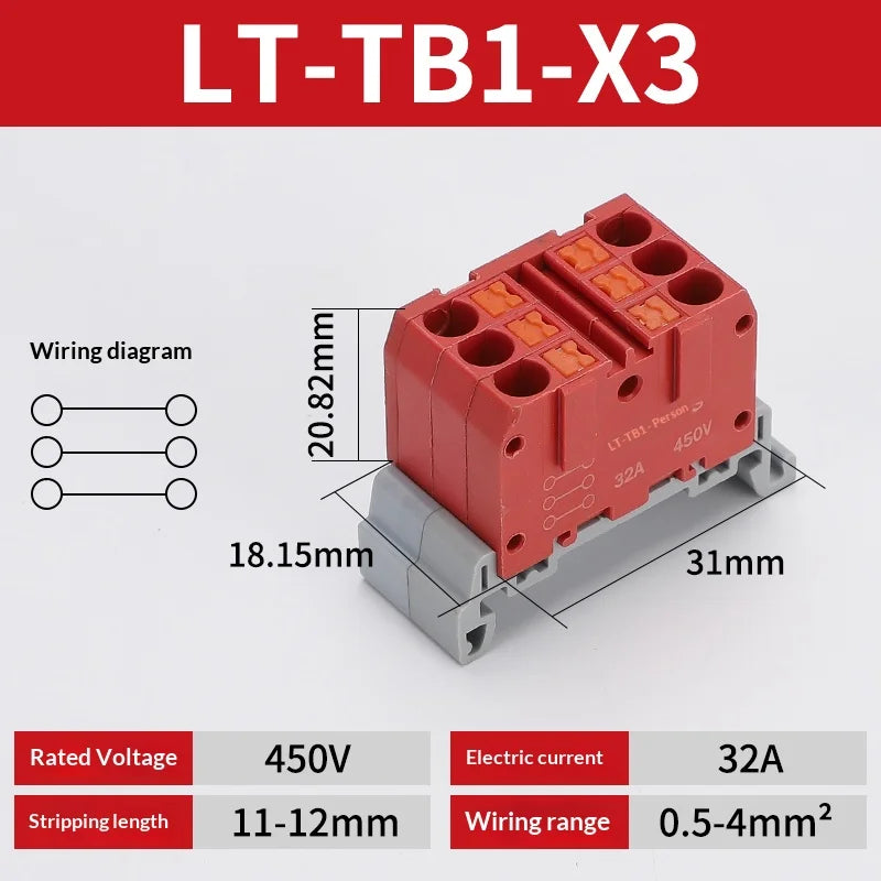 Push-in Terminal Block Multiple In Out Terminal Quick Connection of Wires Din Rail Wire Connector Universal Junction Box TB1-X6D