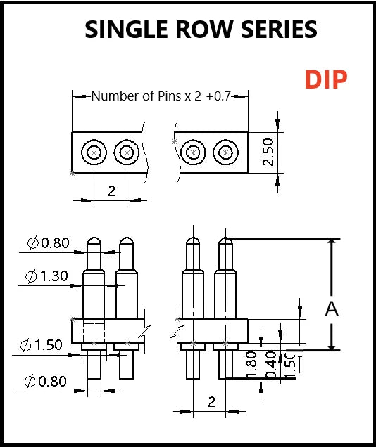 Spring-Loaded Pogo Pin Connector 2.0 mm Pitch 2 3 4 5 6 Pins Through Holes PCB SMD Height 3 4 4.5 7 mm Modular Contact Strip