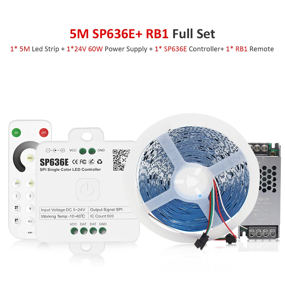 24V WS2811 Running Water Flowing Led Strip Light 2835 10M 15M 20M Horse Race Tape Lamp with SP636E BanlanX App 2.4G Controller