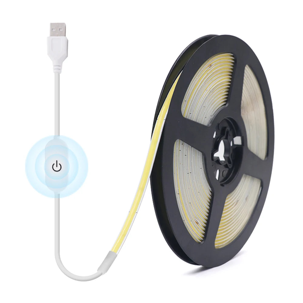 5V USB LED COB Light Strip Touch Dimmer Flexible Diode Tape 5mm 320Leds/m Linear Ribbon Indoor Lighting DIY TV Mirror Backlight