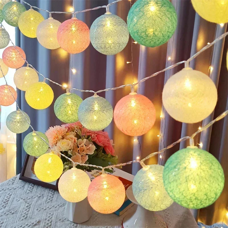 20LED Cotton Balls String Lights Waterproof Fairy Garland Lamp Outdoor Garden Patio Wedding Christmas Home Decoration Soft Warm