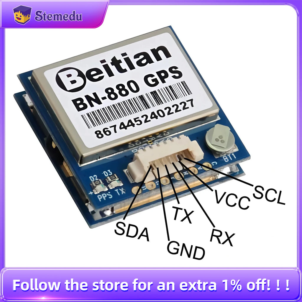 Beitian BN-880 GPS Module with HMC5883L Compass GPS/GLONASS/Galileo/BeiDou Support -167dBm Sensitivity for FPV Drones