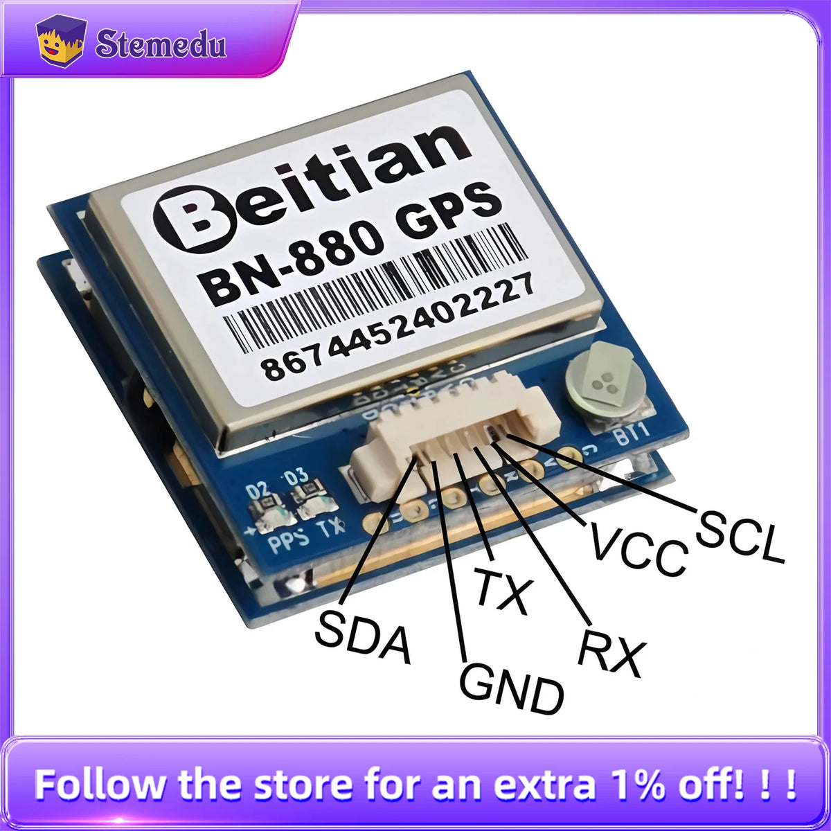 Beitian BN-880 GPS Module with HMC5883L Compass GPS/GLONASS/Galileo/BeiDou Support -167dBm Sensitivity for FPV Drones