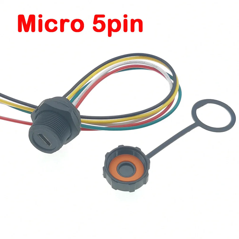 1pcs Threaded IP67 waterproof MICRO USB Connector USB-Micro Plug Socket With Cable PCB Female Connector Port