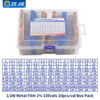 1/4W Metal Film Resistor Assortment Kit, 1/2W 1W 2W 3W 5W Through Hole Electronic Components Pack, 30/41/130 Kinds 1% Tolerance