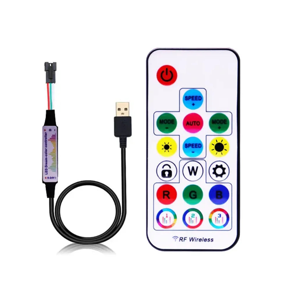WS2811 WS2812B WS2813 WS2815 LED Pixels Strip Light Controller 3/4PIN USB/DC RF 14/17/21Keys LED Tape Remote Controller DC5-24V