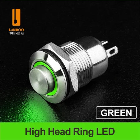 LANBOO 12mm Economy Mini Metal Push Button Switch 1NO Ring/Power Illumination Momentary or Latching