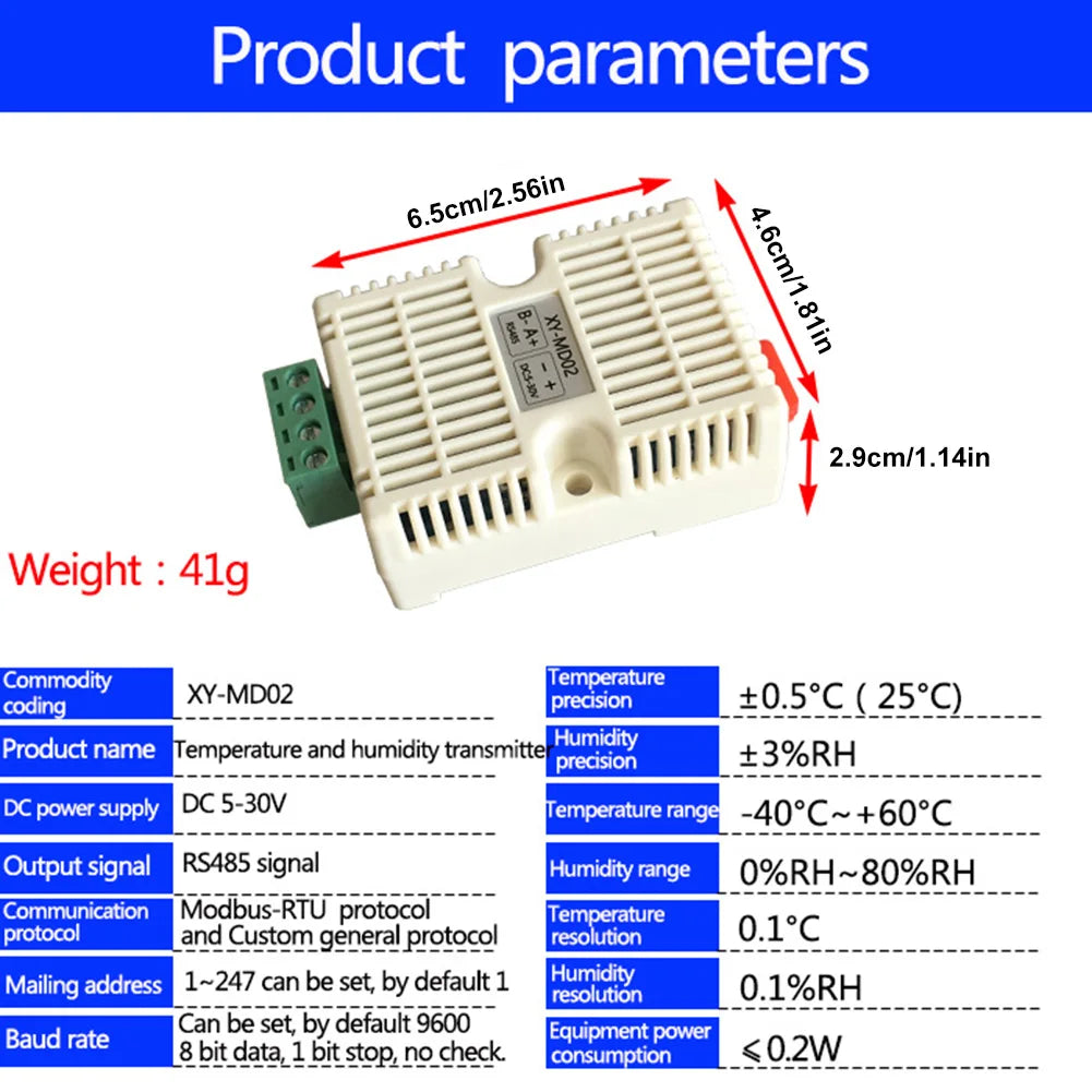 XY-MD02 Temperature & Humidity Sensor SHT20 Temperature and Humidity Transmitter RS485 Serial Temperature Humidity Sensor Module