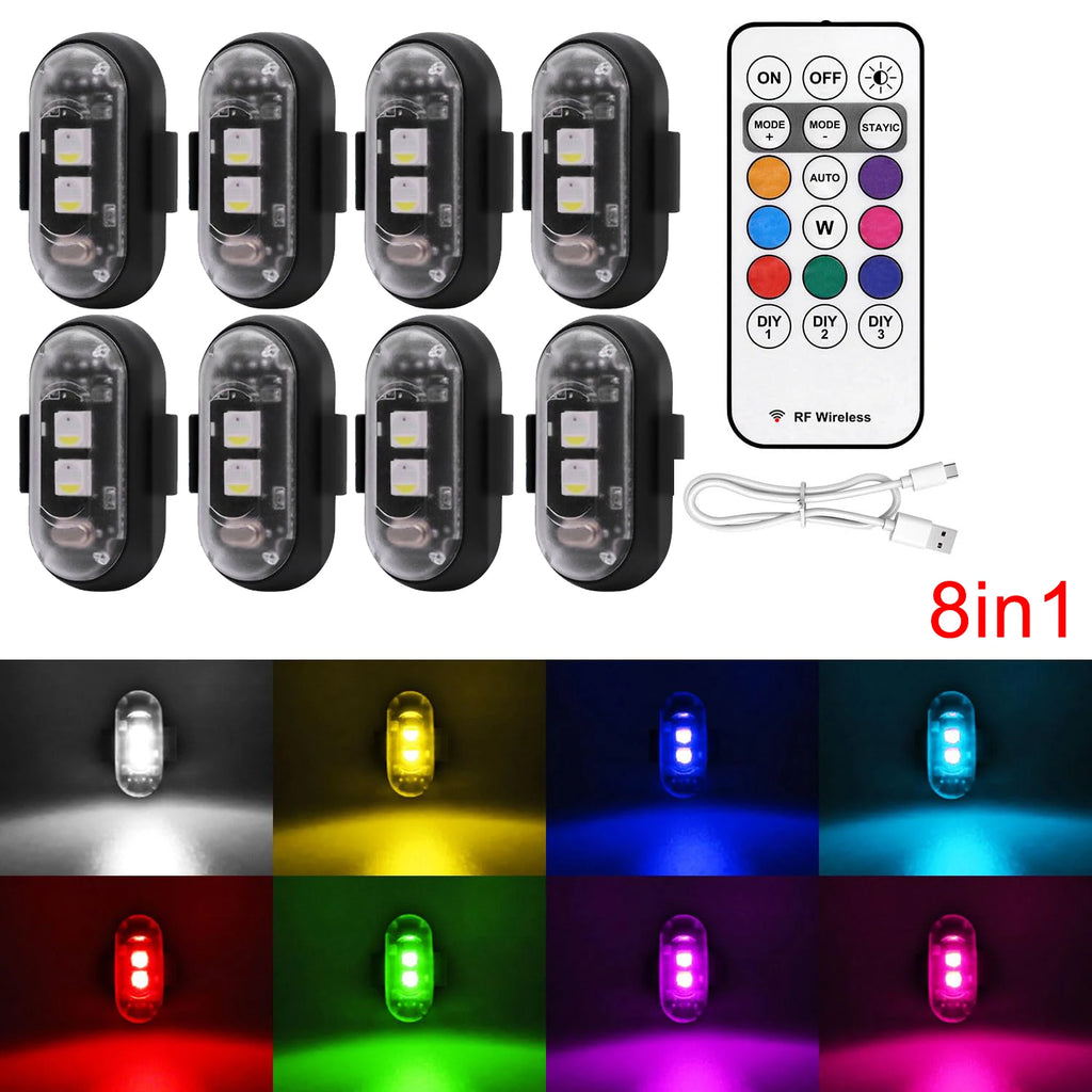 2/4/6/8 pcs LED Aircraft Strobe Lights Remote Control 8 Colors Anti-Collision LED Lights for Car Motorcycle Drone Aircraft Bike