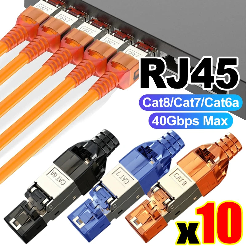 RJ45 Cat8 Cat7 Cat6A Connectors Tool Free Easy Termination Plug 2000MHz LAN Cable 22AWG - 24AWG Reusable CAT6A Ethernet Plugs