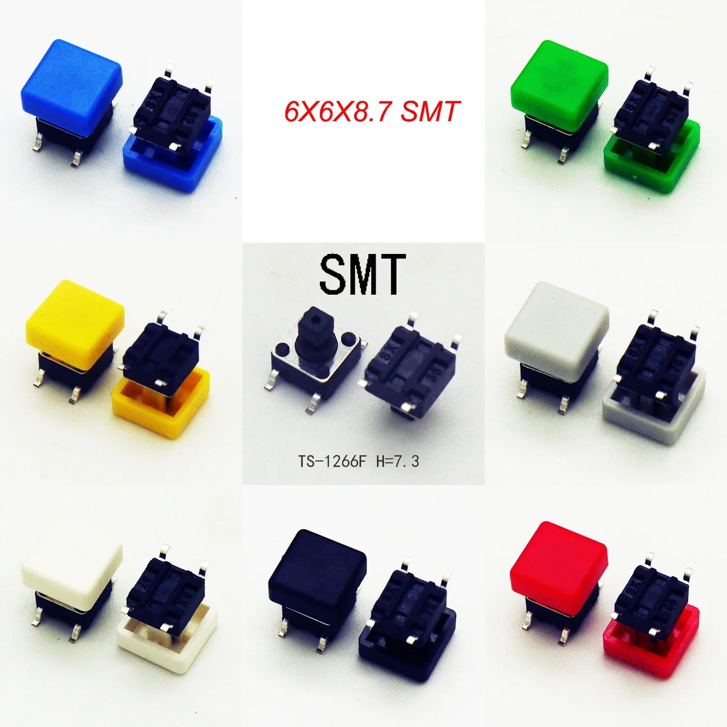 10PCS 6X6X7.3mm 4PIN DIP SMT Momentary Tact Button H=8.7mm With Cap Mini Push Button