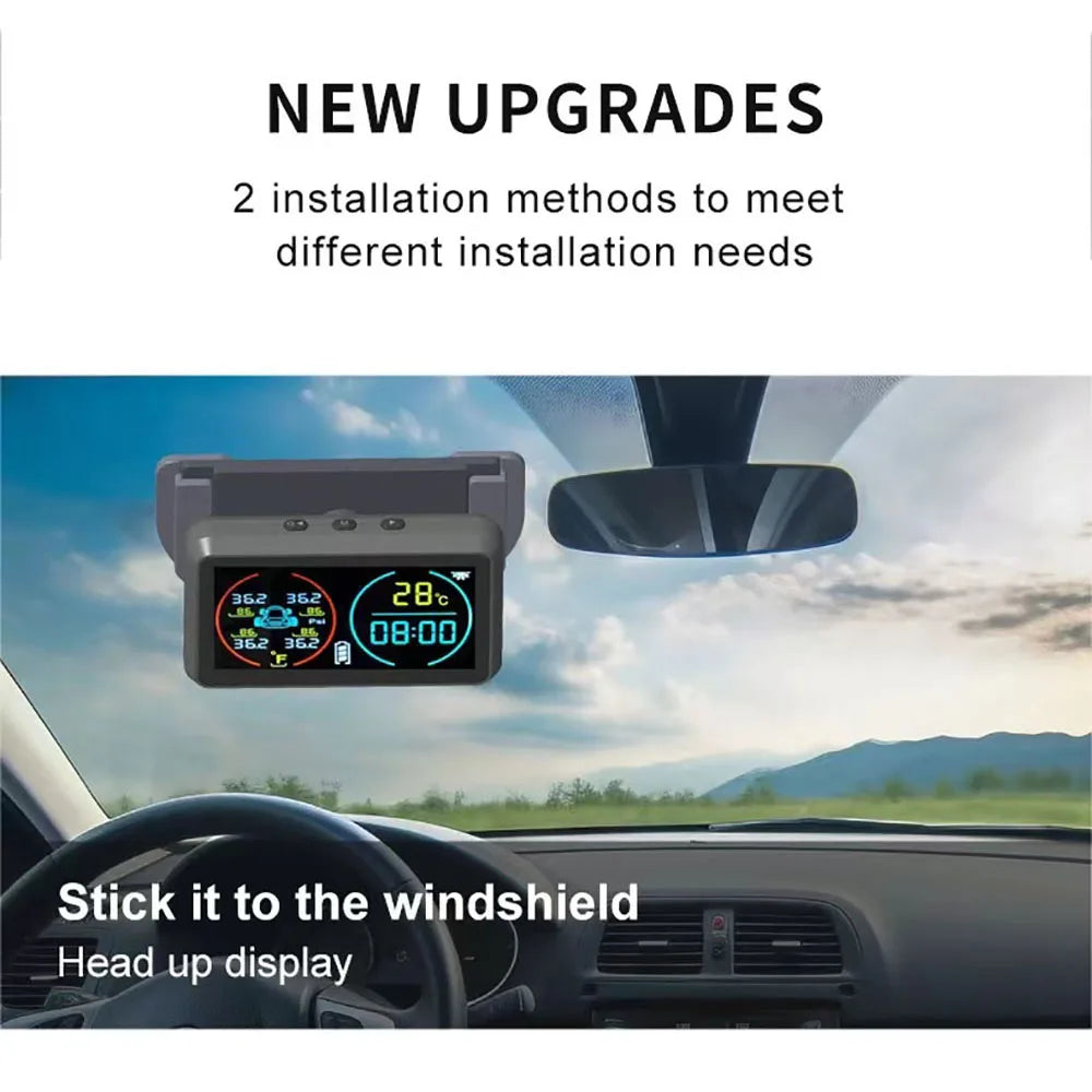 Smart Solar Power TPMS Car Tire Pressure Monitoring System Alarm Tyre Air Pressure Meter Gauge Temperature Warning 4 Sensors