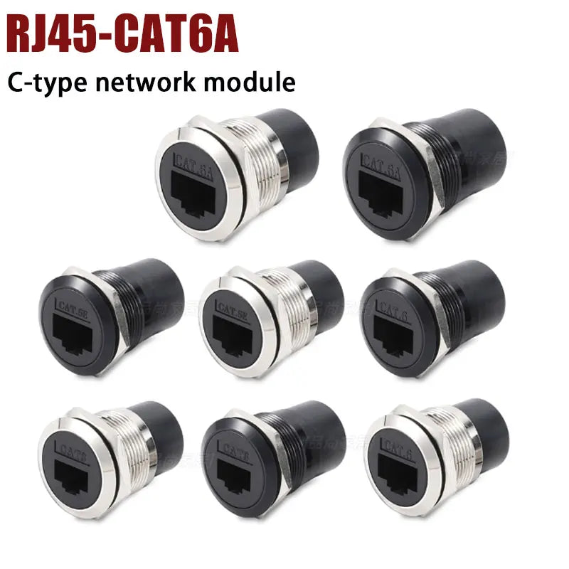 Metal CAT6A C-type RJ45 Network Direct Module Socket Cat 6A Ethernet Interface Data Signal Connector RJ45 Round Panel Sockets