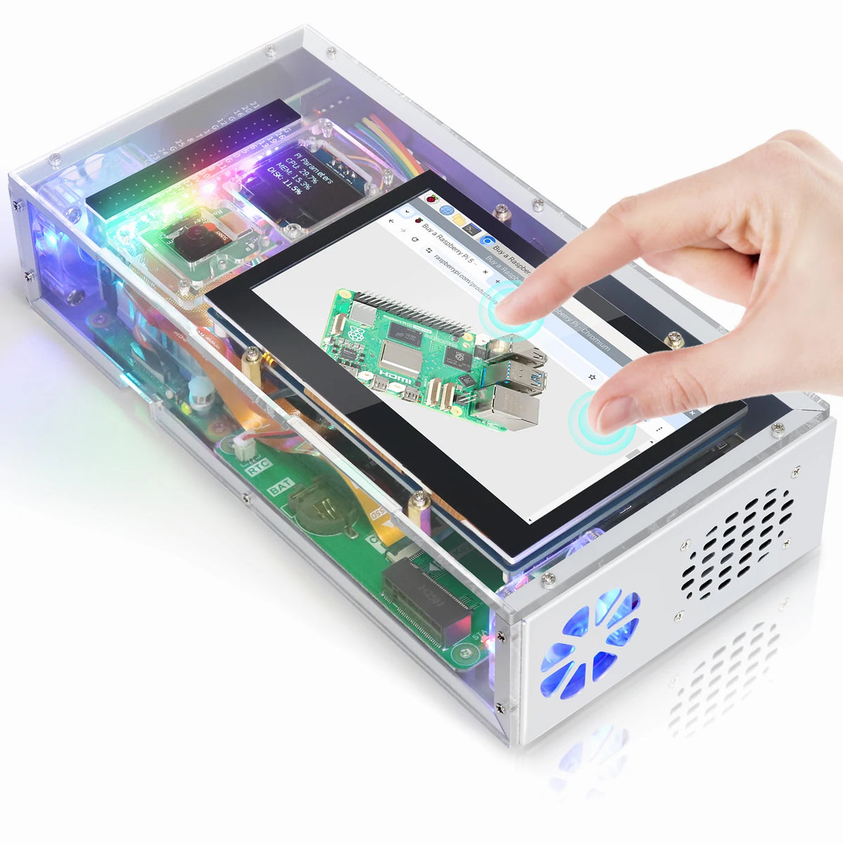 Freenove Computer Case Kit for Raspberry Pi 5 with M.2 NVMe SSD 4.3 Inch Touchscreen 5 MP Camera OLED Screen Stereo Speakers