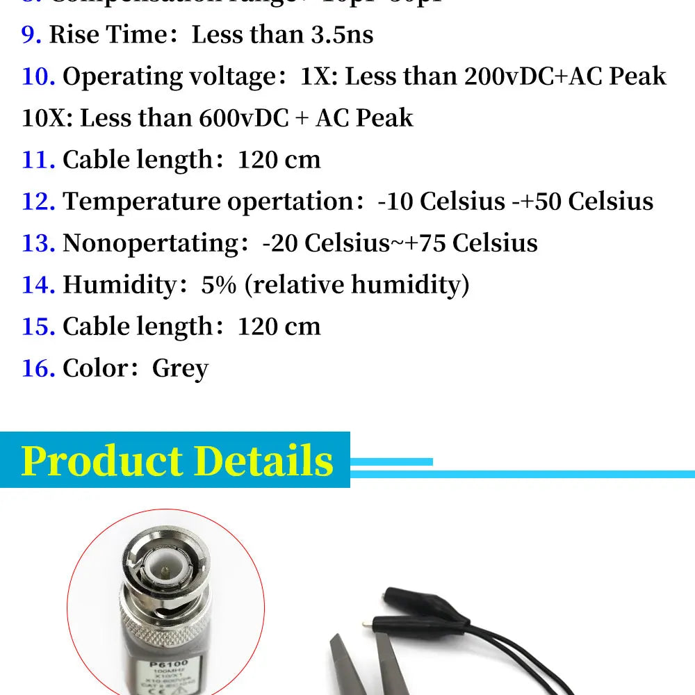 BNC Oscilloscope Probe P6100 100MHz Oscilloscope Probe Oscilloscope Probe 2-piece set