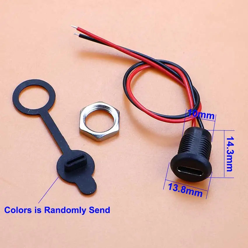 1/5pcs USB Type C Connector Type-C Female Socket With PH2.0 Terminal Nut Locking Plate Waterproof Charging Jack Port 15cm Wire