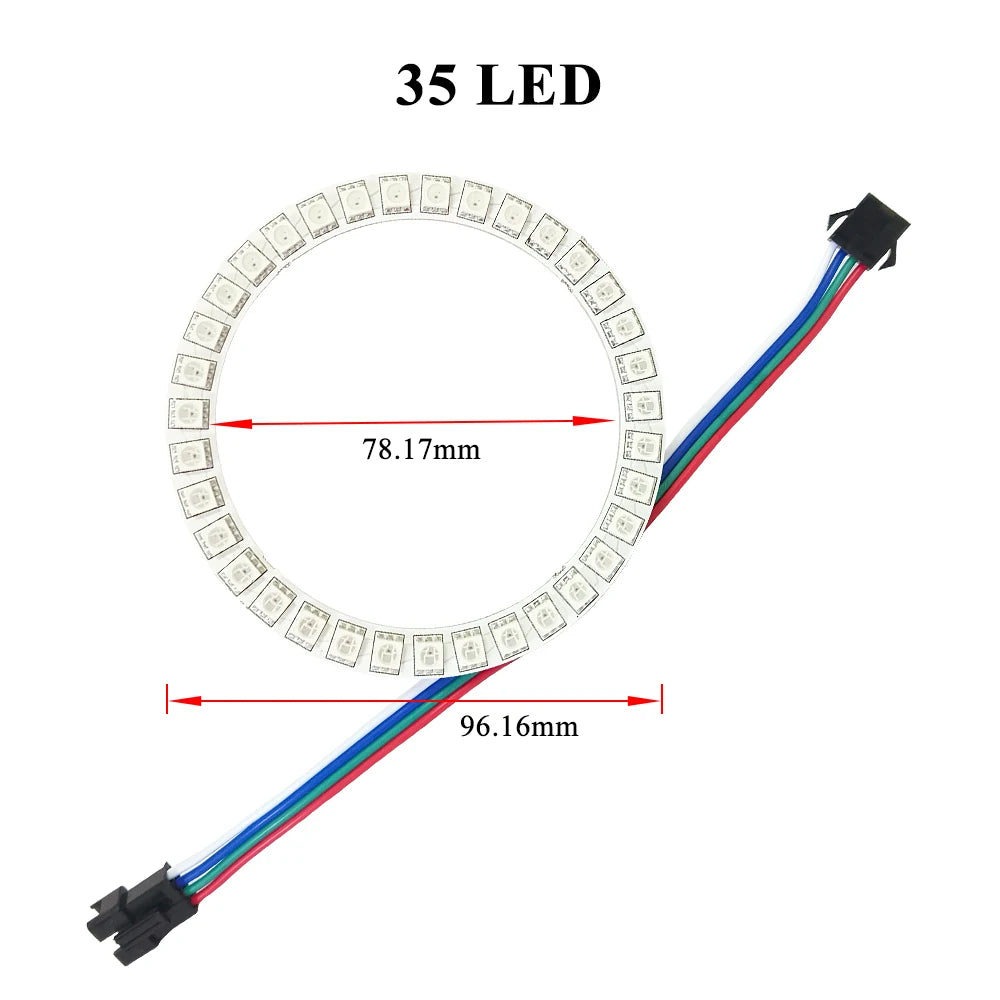 WS2815 Angel Eyes Ring 16/24/35 LEDs Breakpoint Resume Individually Addressable DC12V 5050 RGB Car Daytime Running Light