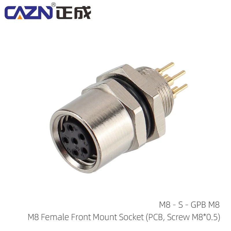 CAZN M8 Welding Panel Connector Male Female Back Mount Socket SMD 3 4 5 6 8 Core Angle Pin Male and Female Socket