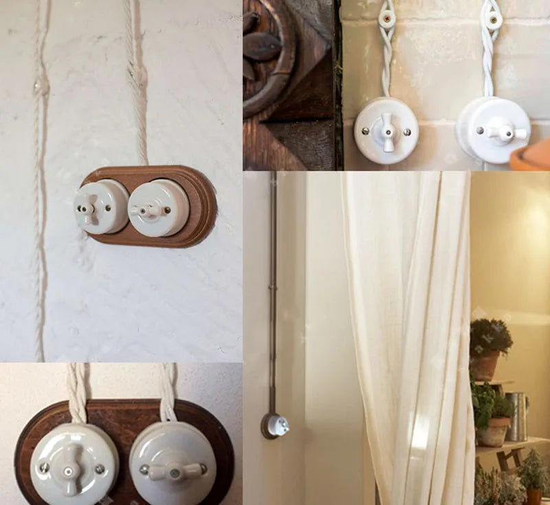 High Quality Wall Light Retro Ceramic Knob Rotary Switch EU Socket White