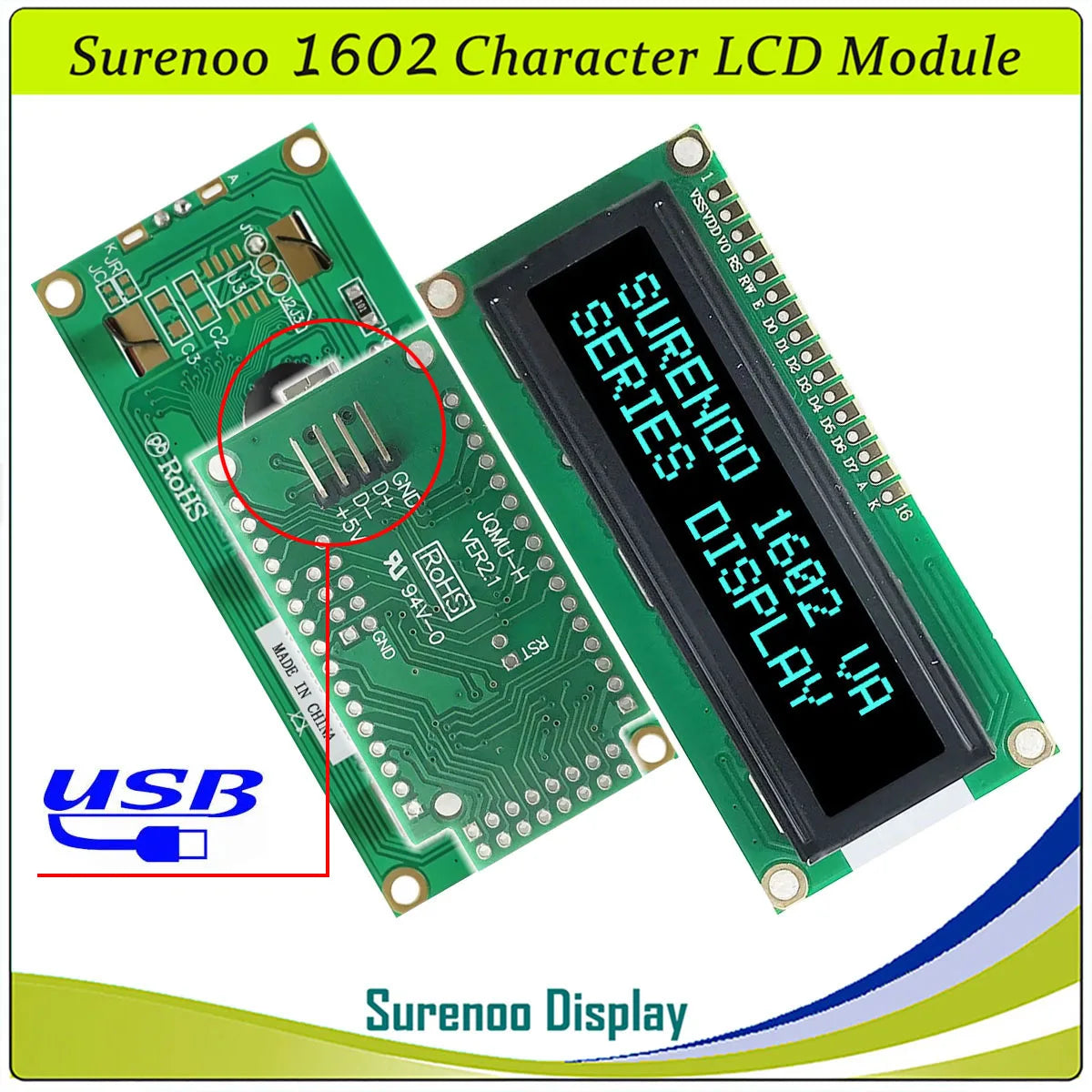 Surenoo LCD2USB USB 162 16X2 1602 Character LCD Module Display Screen Panel sutible LCD Smartie & AIDA64 for DIY PC