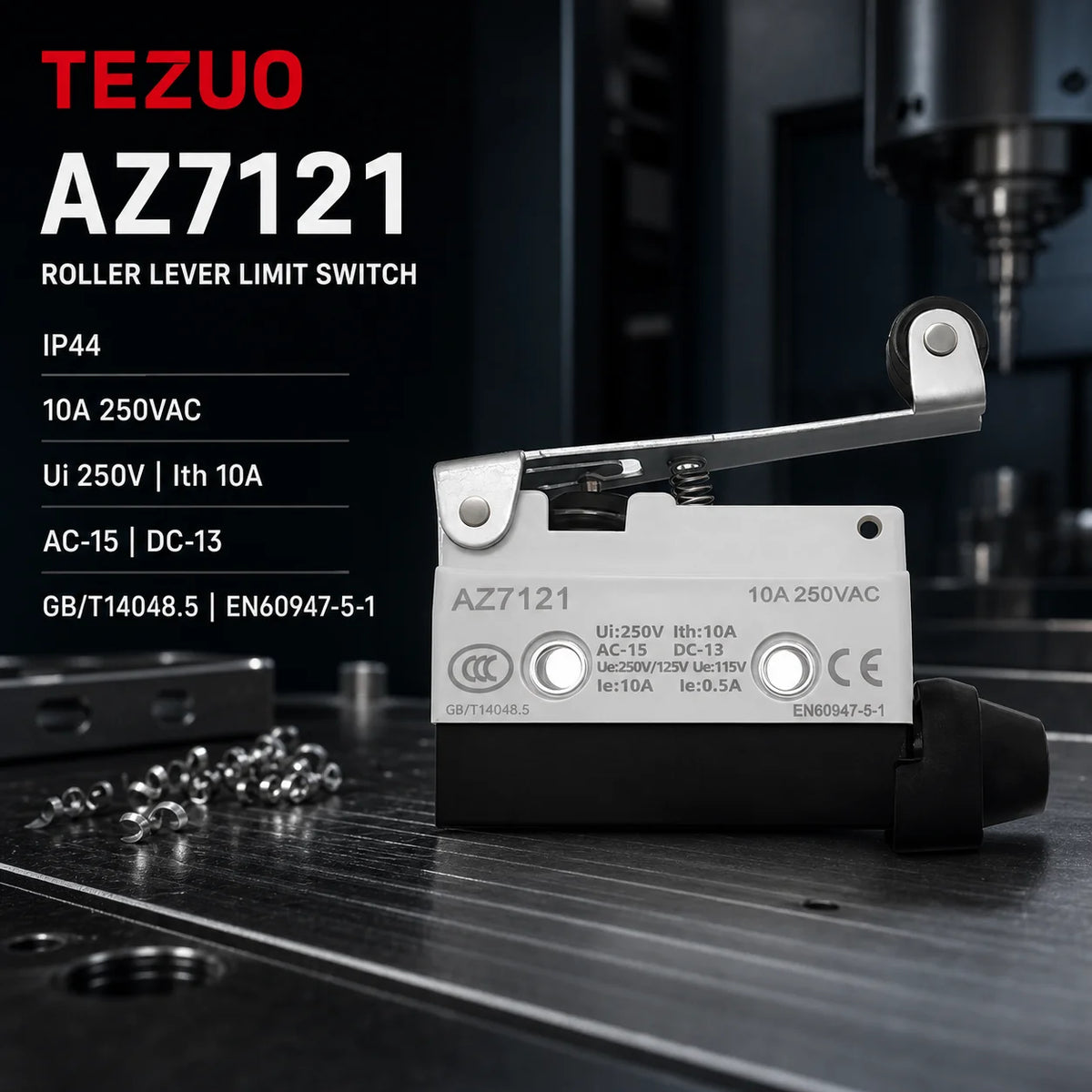 TEZUO AZ7121 IP44 Roller Lever Limit Switch 10A 250VAC Micro Travel Switch