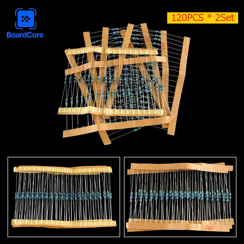 120PCS Metal Film Resistor 1/4W 1% Ohm Resistance Kit 2ohm 2.2ohm 2.4ohm 2.7ohm 3ohm 3.3ohm Car Airbag Repair Resistor Set